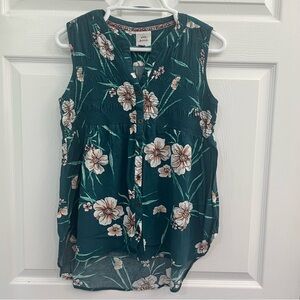 Knox Rose Green Floral Sleeveless Button-Down Lightweight Women Blouse Top Shirt
